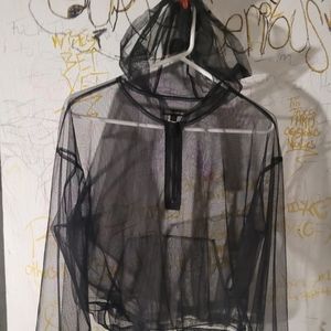 Shine Star Black Long Sleeve Hoodie Sheer Top Size M